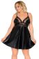 Preview: Schwarze Wetlook-Chemise mit Spitze schwarz 2-5366