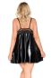 Preview: Schwarze Wetlook-Chemise mit Spitze