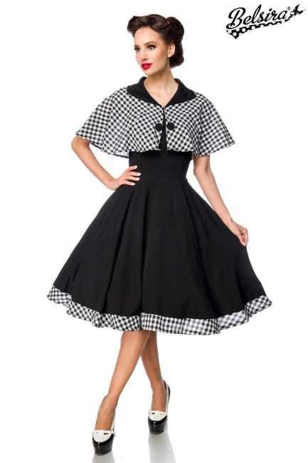 Swing-Kleid mit Cape schwarz-kariert 1-50050-096