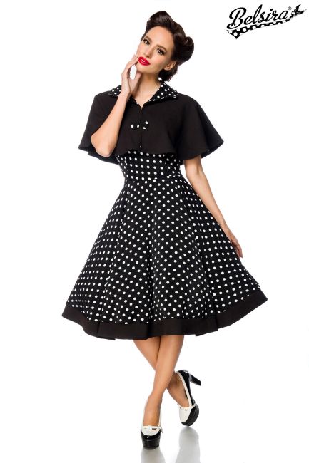 Swing-Kleid mit Cape schwarz-weiss-dots 1-50050-241