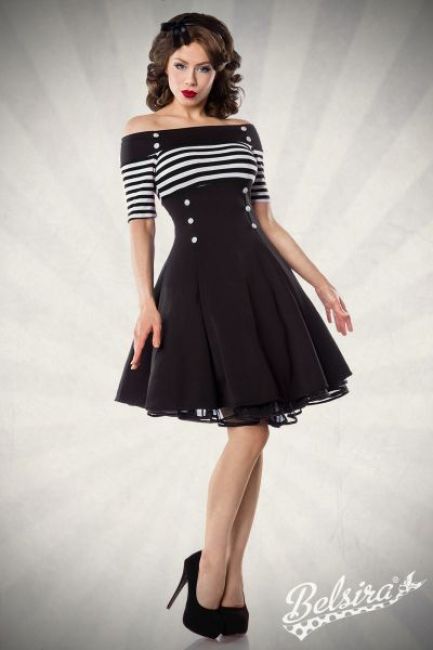 Vintage-Kleid schwarz-weiss-stripe 1-50006-242