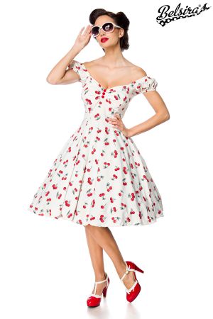 schulterfreies Kleid weiss-rot 1-50211-029