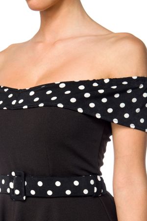 schulterfreies Swing-Kleid mit Gürtel