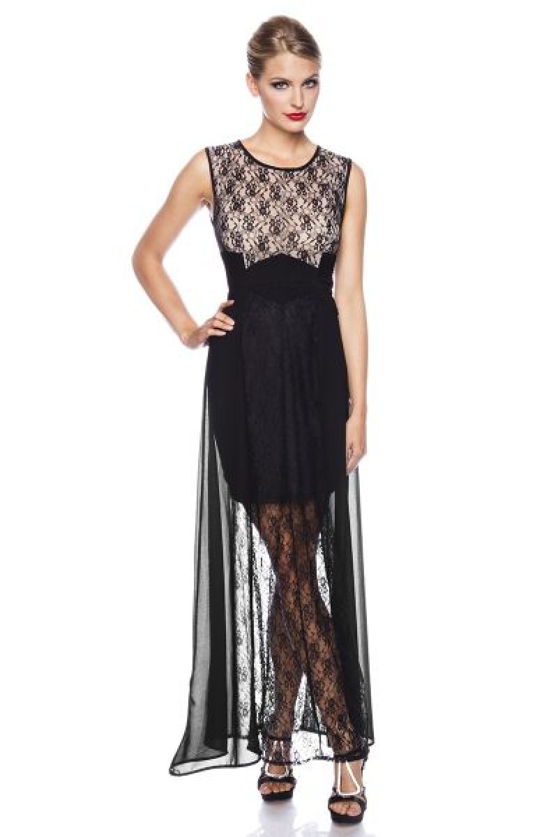 Abendkleid mit Spitze schwarz-beige 1-13519-061 Abendkleid mit Spitze schwarz-beige 1-13519-061