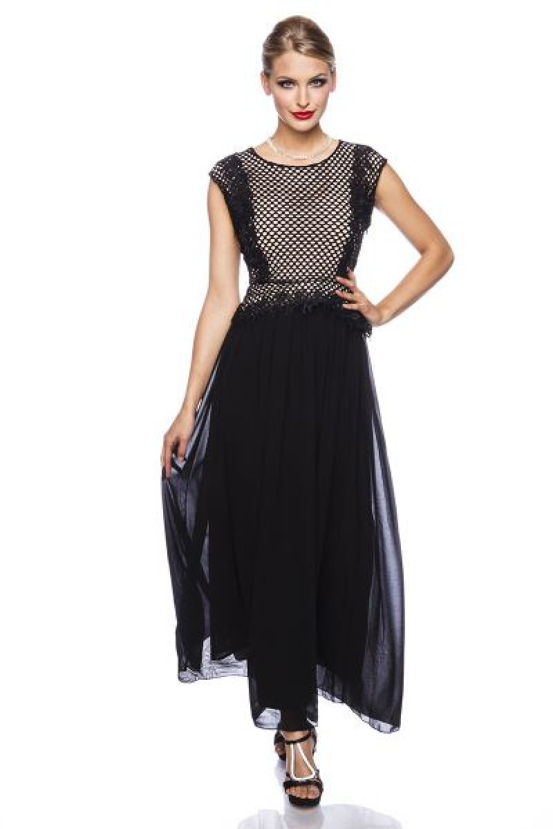 Abendkleid mit Stickerei schwarz-beige 1-13508-061 Abendkleid mit Stickerei schwarz-beige 1-13508-061