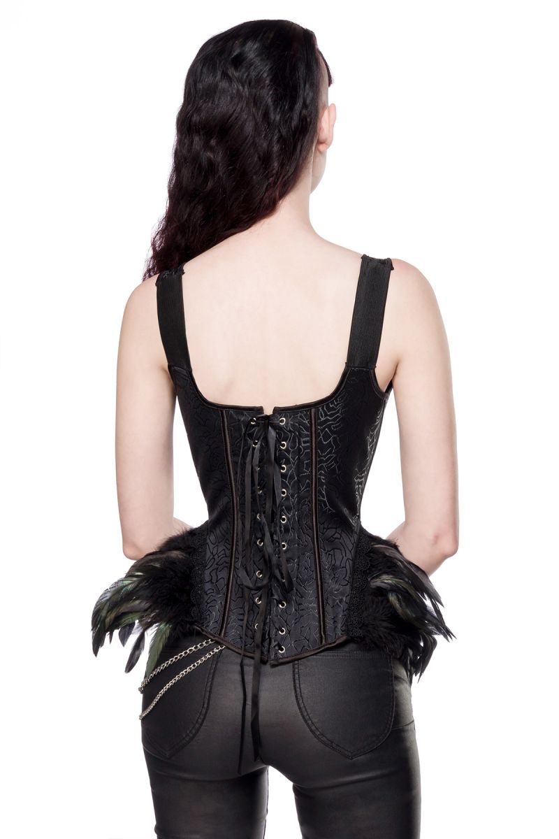 Ausgestelle Gothic-Corsage aus Brokat und Federn Ausgestelle Gothic-Corsage aus Brokat und Federn