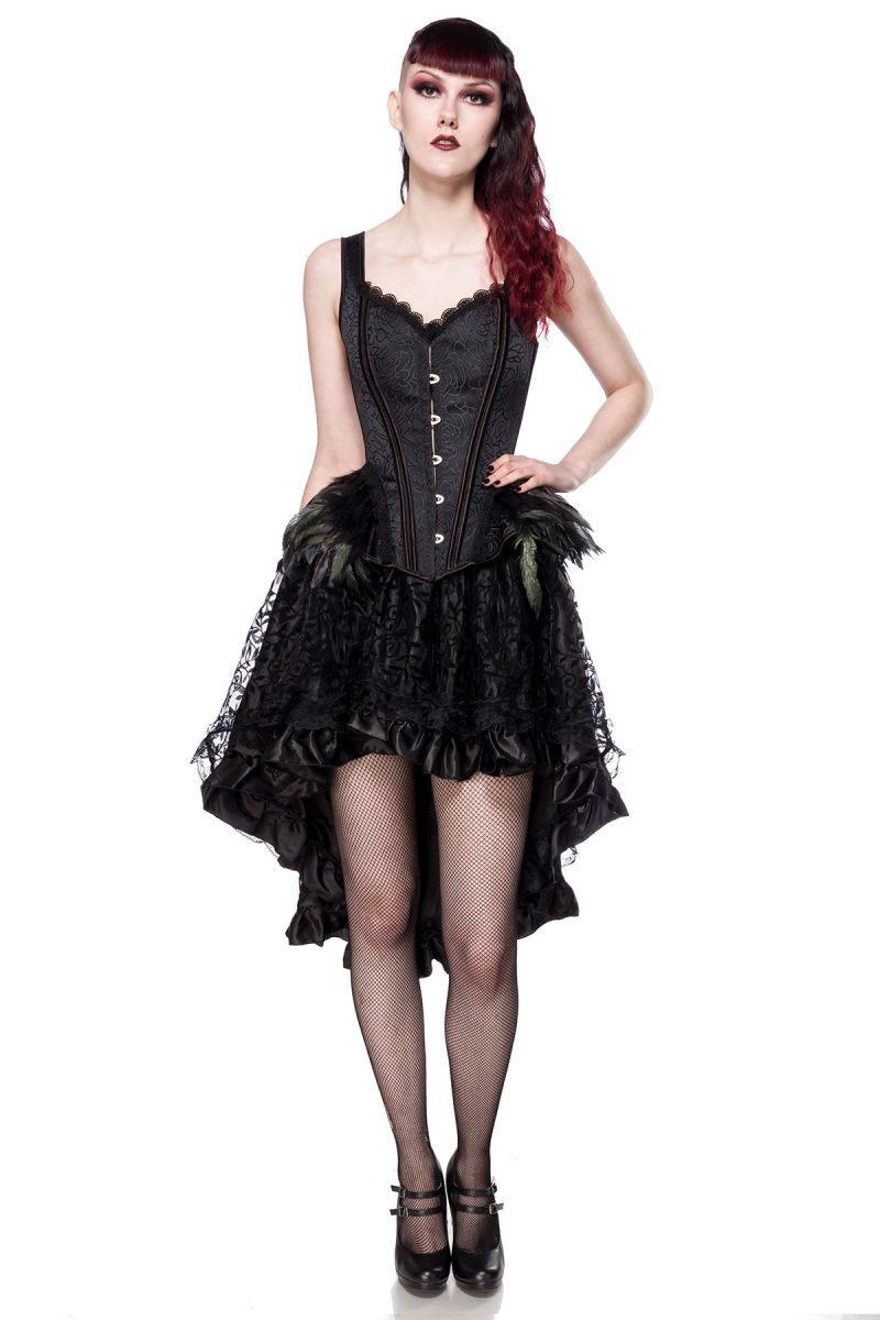 Ausgestelle Gothic-Corsage aus Brokat und Federn Ausgestelle Gothic-Corsage aus Brokat und Federn