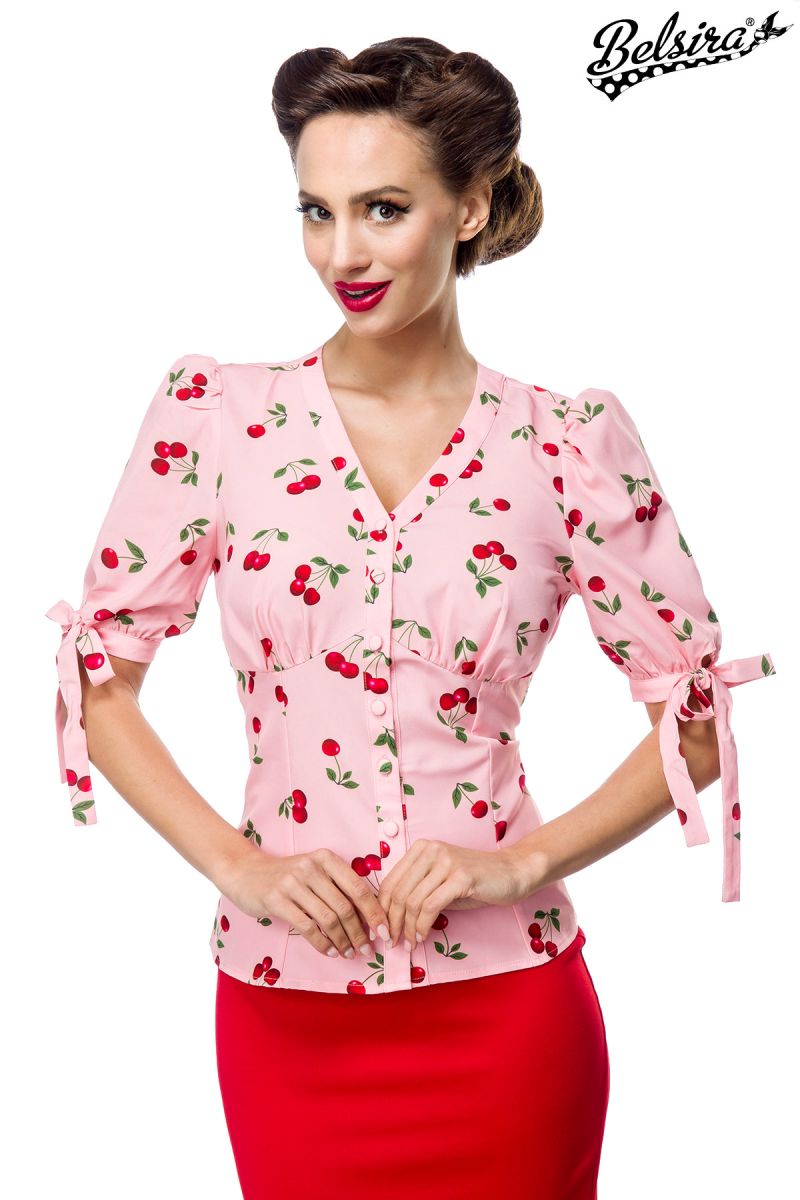 Bluse mit Kirschenmuster rosa 1-50326-007