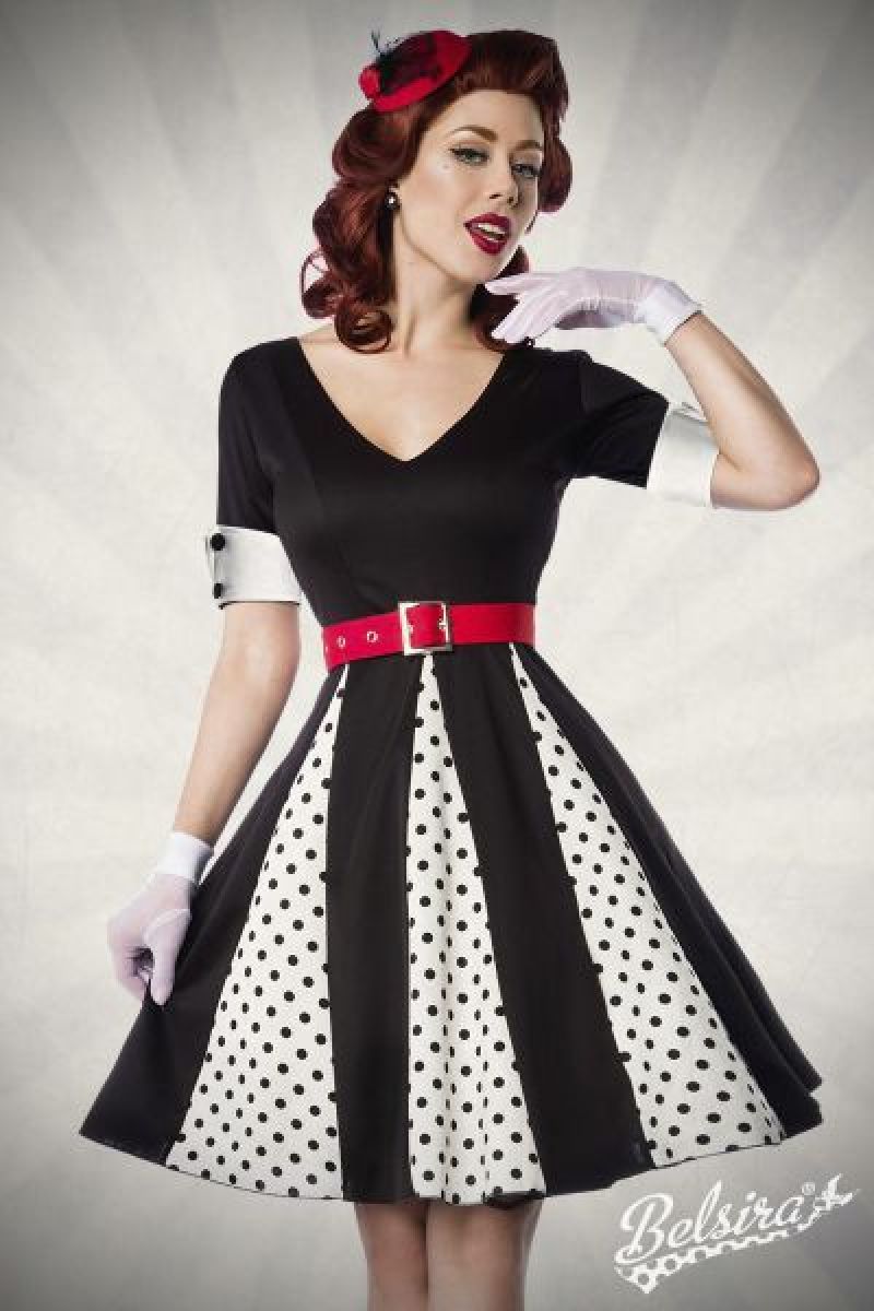 Godet-Kleid weiss-schwarz-rot 1-50022-090 Godet-Kleid weiss-schwarz-rot 1-50022-090