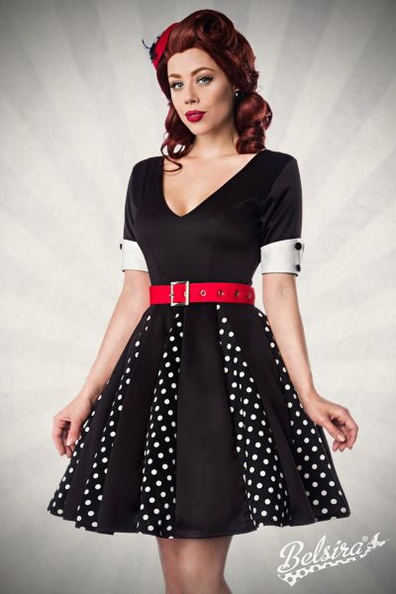 Godet-Kleid schwarz-weiss-rot 1-50022-119 Godet-Kleid schwarz-weiss-rot 1-50022-119