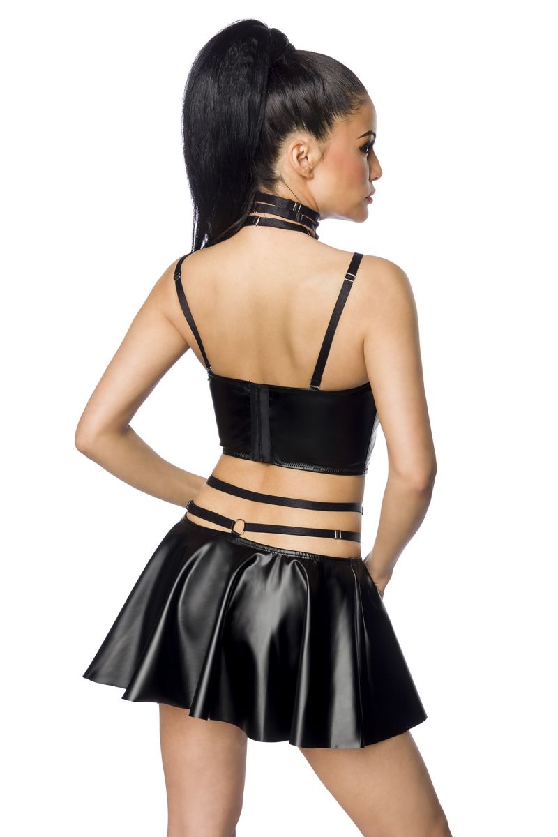 Harness-Wetlook-Set mit ausgestelltem Rock Harness-Wetlook-Set mit ausgestelltem Rock