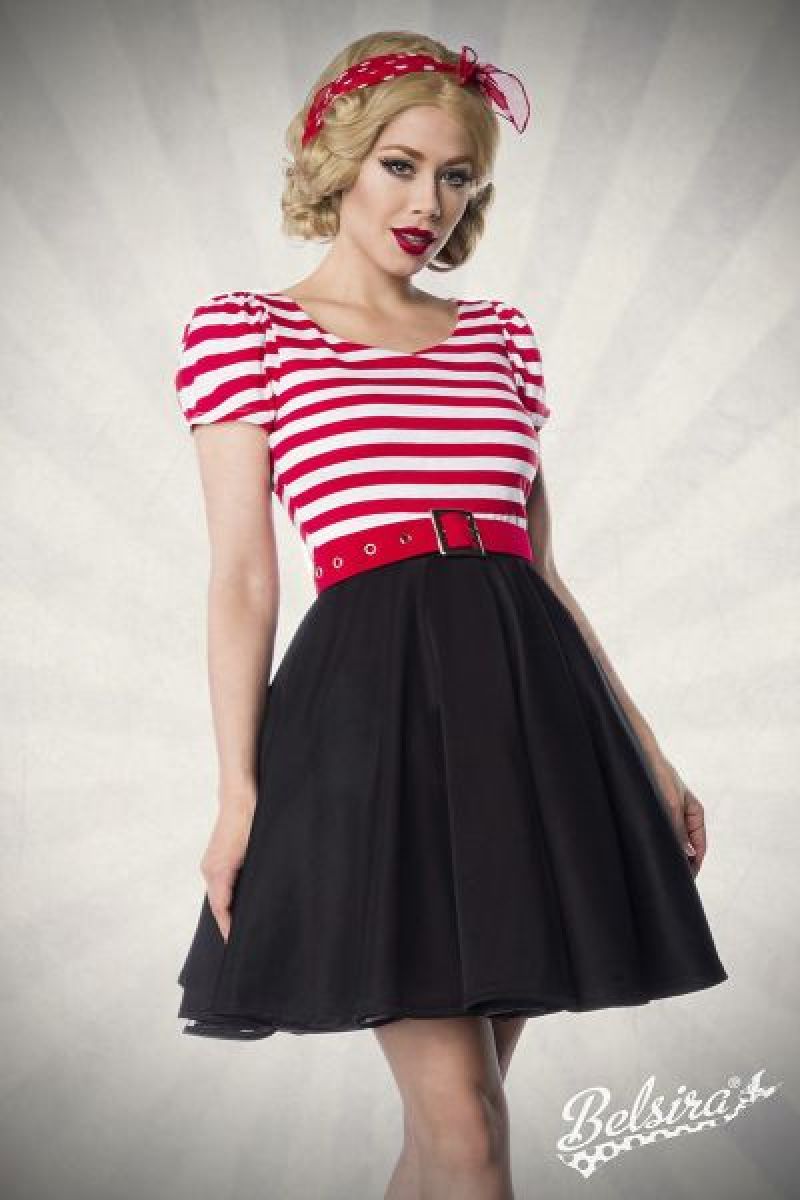 Jersey Kleid schwarz-weiss-rot 1-50025-119