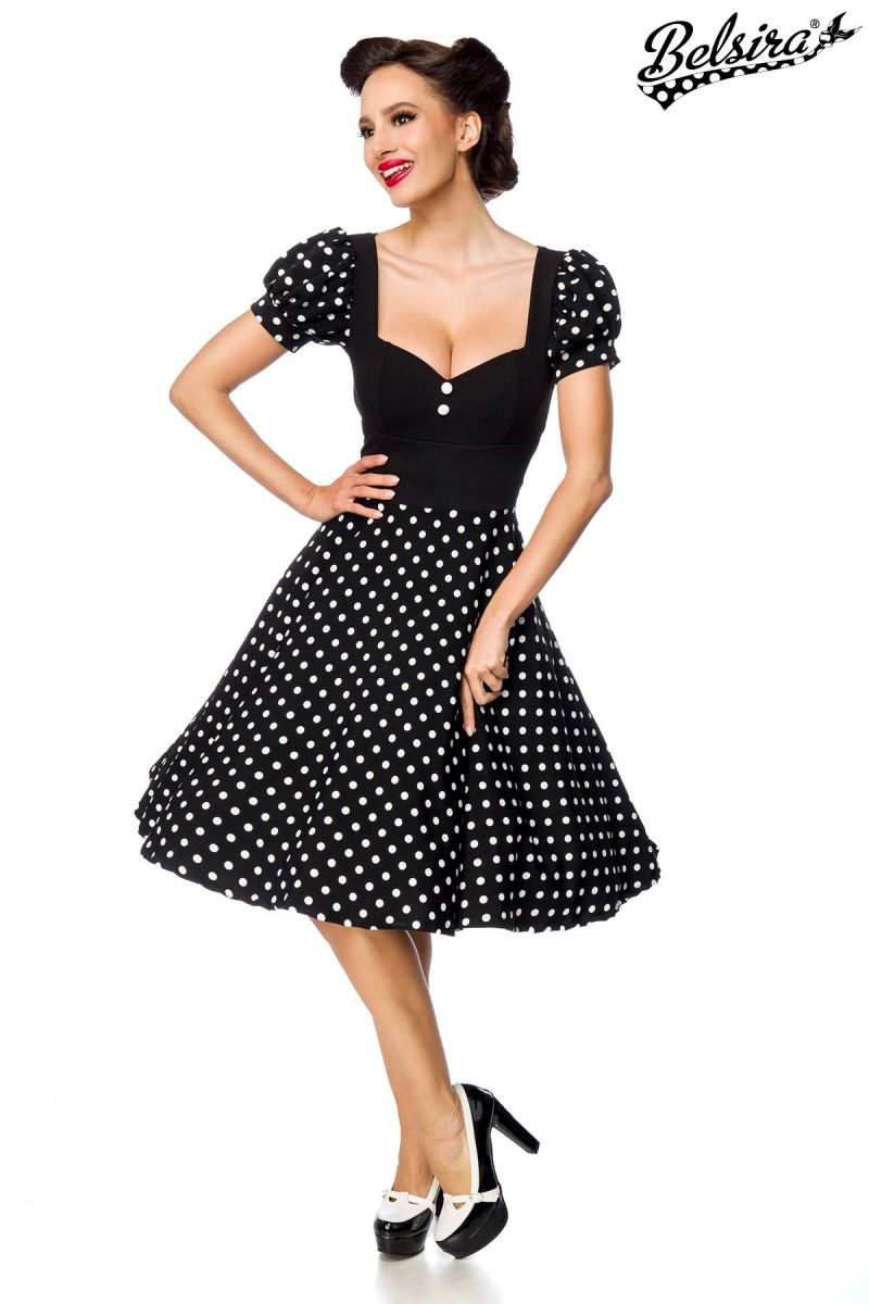 Kleid mit Puffaermeln schwarz-weiss 1-50216-010 Kleid mit Puffaermeln schwarz-weiss 1-50216-010