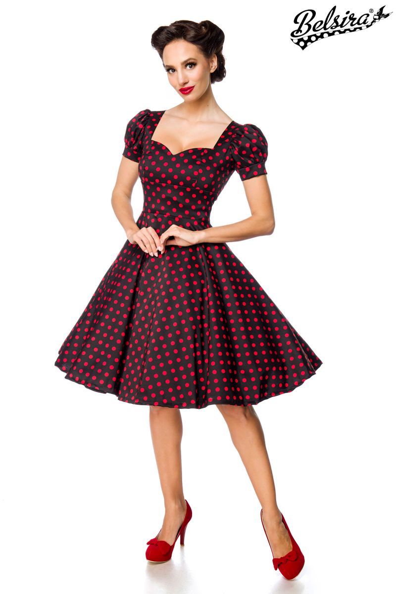 Kleid mit Puffaermeln schwarz-rot 1-50219-021 Kleid mit Puffaermeln schwarz-rot 1-50219-021