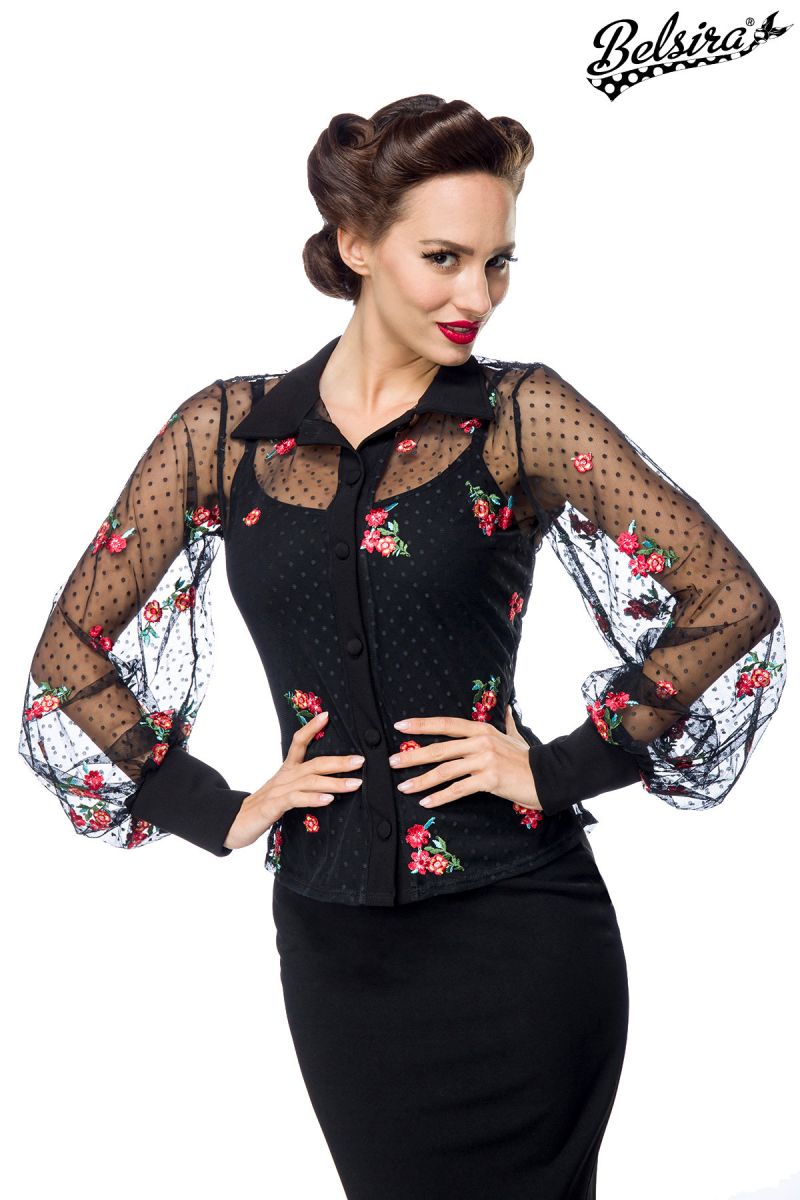 Netz-Bluse schwarz-bunt 1-50077-226 Netz-Bluse schwarz-bunt 1-50077-226