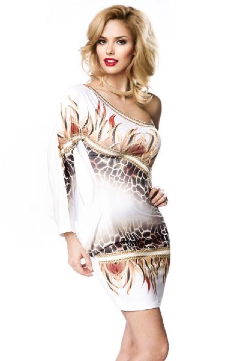 Raffiniertes Minikleid weiss-gemustert 1-13910-209 Raffiniertes Minikleid weiss-gemustert 1-13910-209