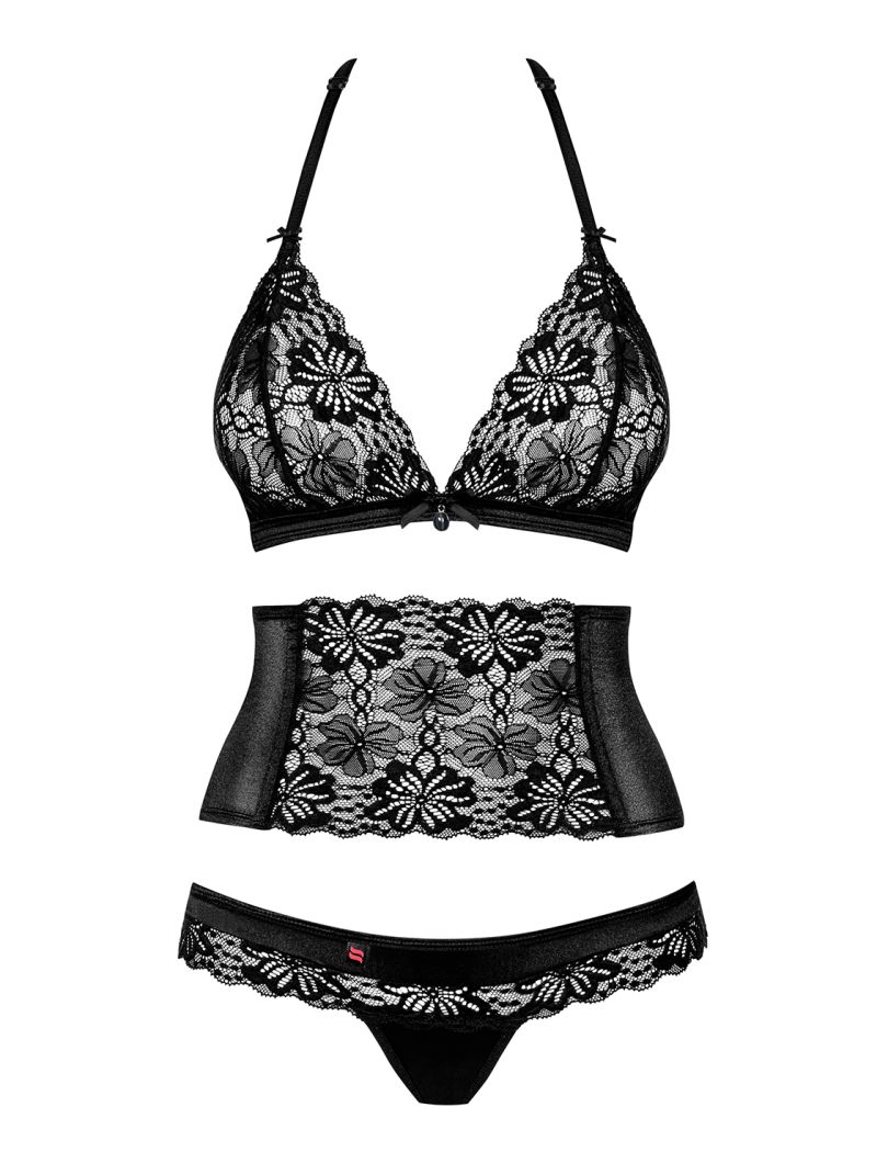 Spitzen-BH, Taillengürtel und String - schwarz - Collection Amanda