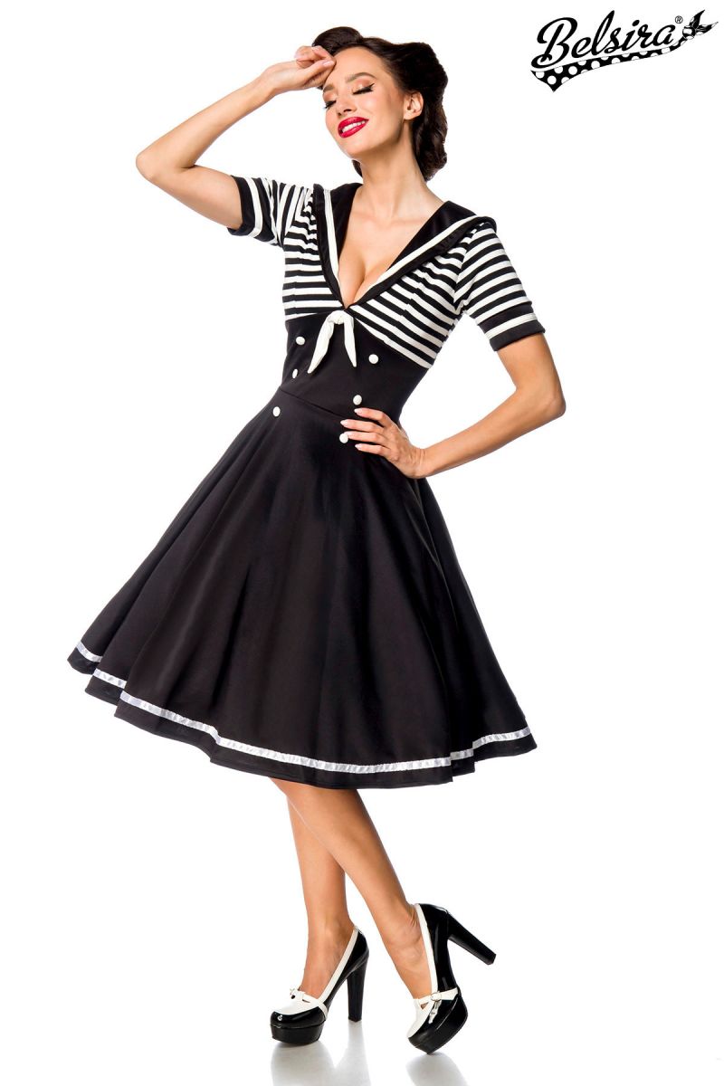Swing-Kleid im Marinelook schwarz-weiss 1-50057-010
