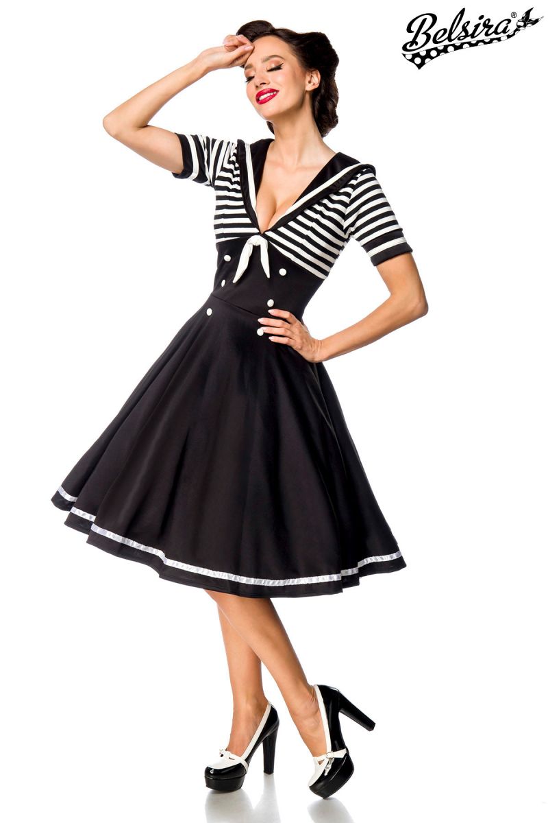 Swing-Kleid im Marinelook schwarz-weiss 1-50057-010 Swing-Kleid im Marinelook schwarz-weiss 1-50057-010