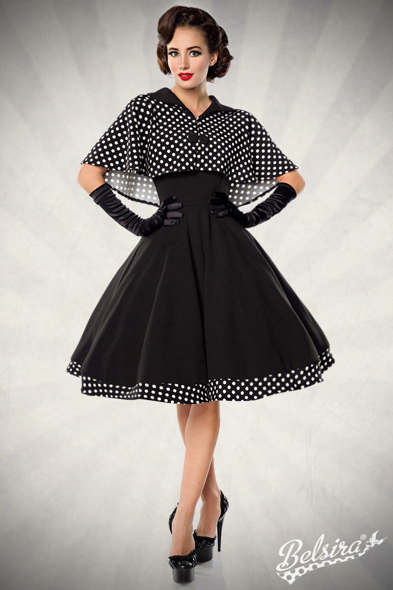 Swing-Kleid mit Cape schwarz-weiss 1-50050-010