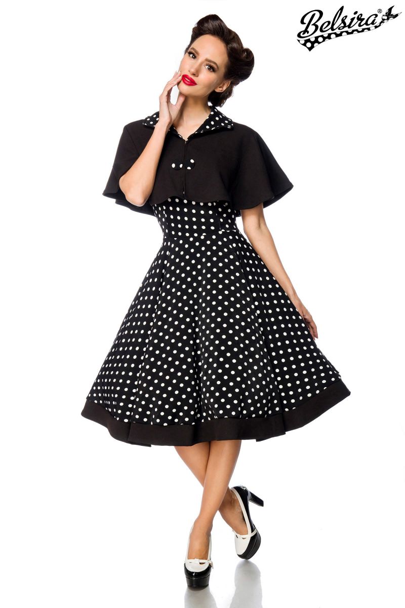 Swing-Kleid mit Cape schwarz-weiss-dots 1-50050-241 Swing-Kleid mit Cape schwarz-weiss-dots 1-50050-241