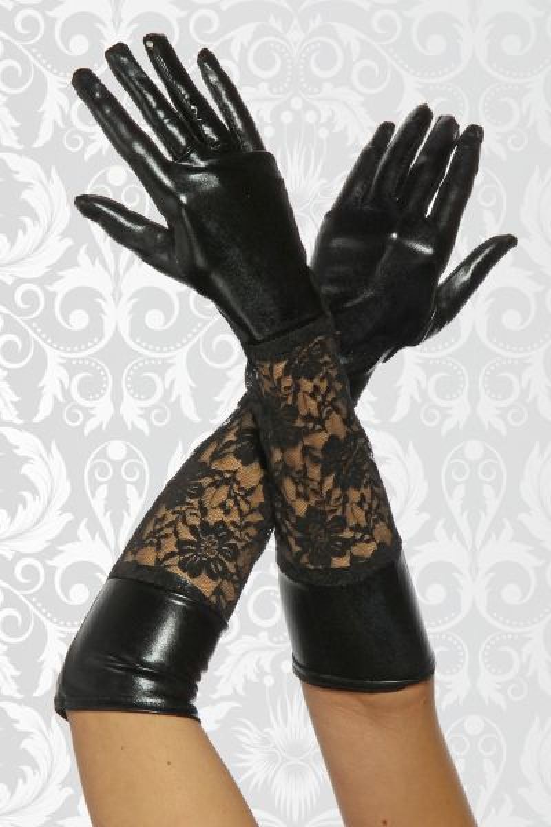 Wetlook-Handschuhe mit Spitze schwarz 1-12446-002 Wetlook-Handschuhe mit Spitze schwarz 1-12446-002