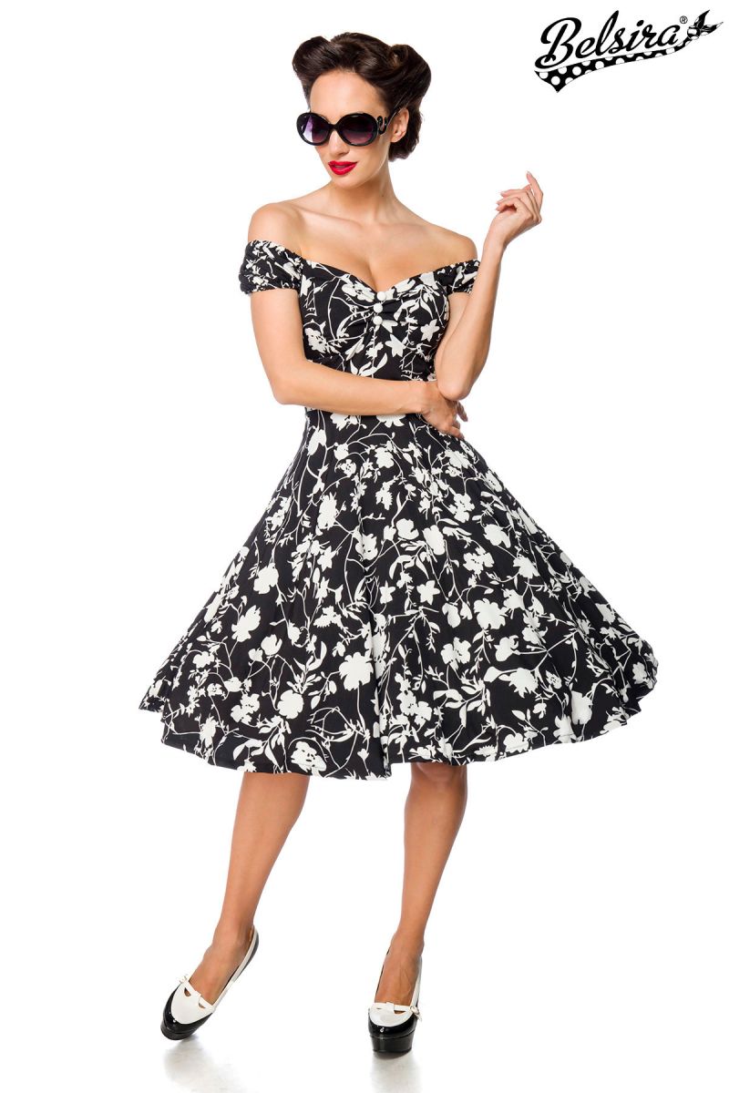 schulterfreies Kleid schwarz-weiss 1-50211-010 schulterfreies Kleid schwarz-weiss 1-50211-010