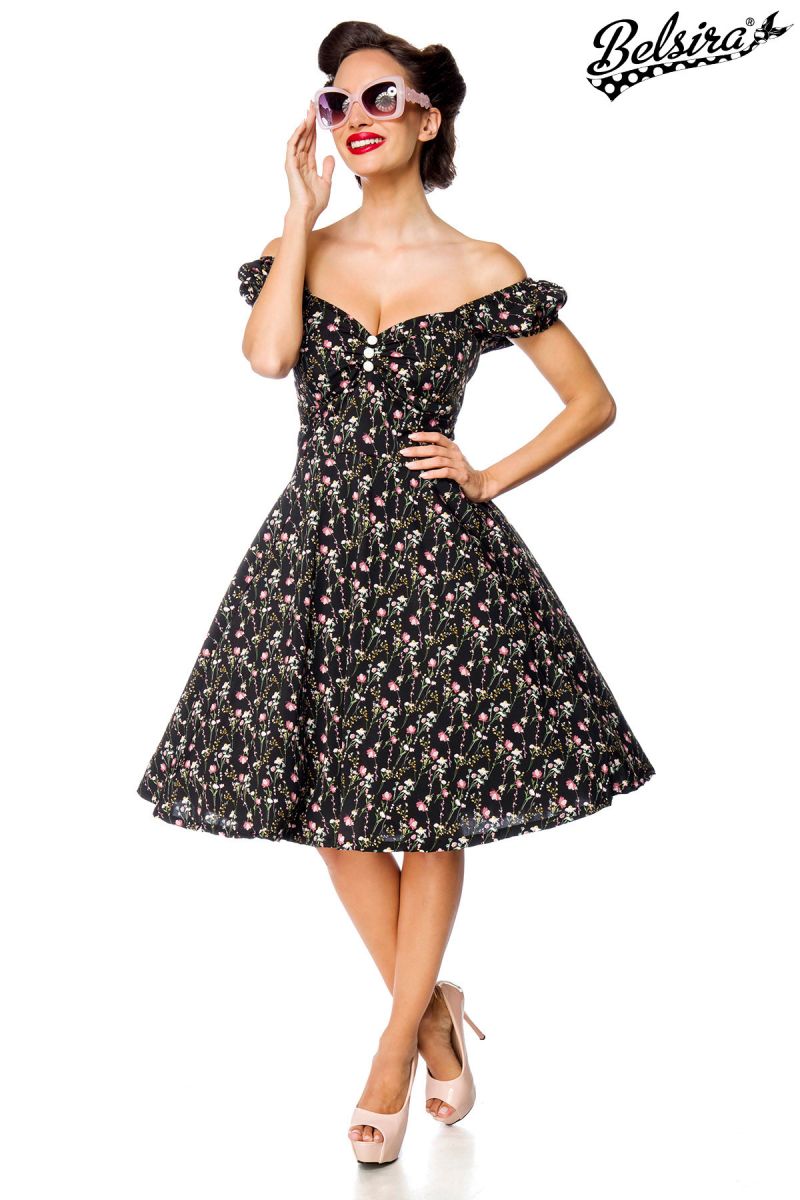 schulterfreies Kleid schwarz-rosa 1-50211-060