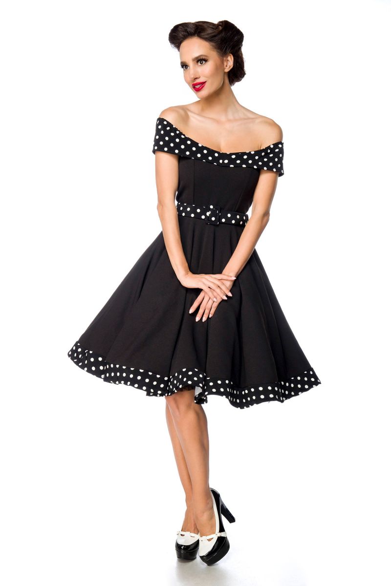 schulterfreies Swing-Kleid mit Gürtel schulterfreies Swing-Kleid mit Gürtel