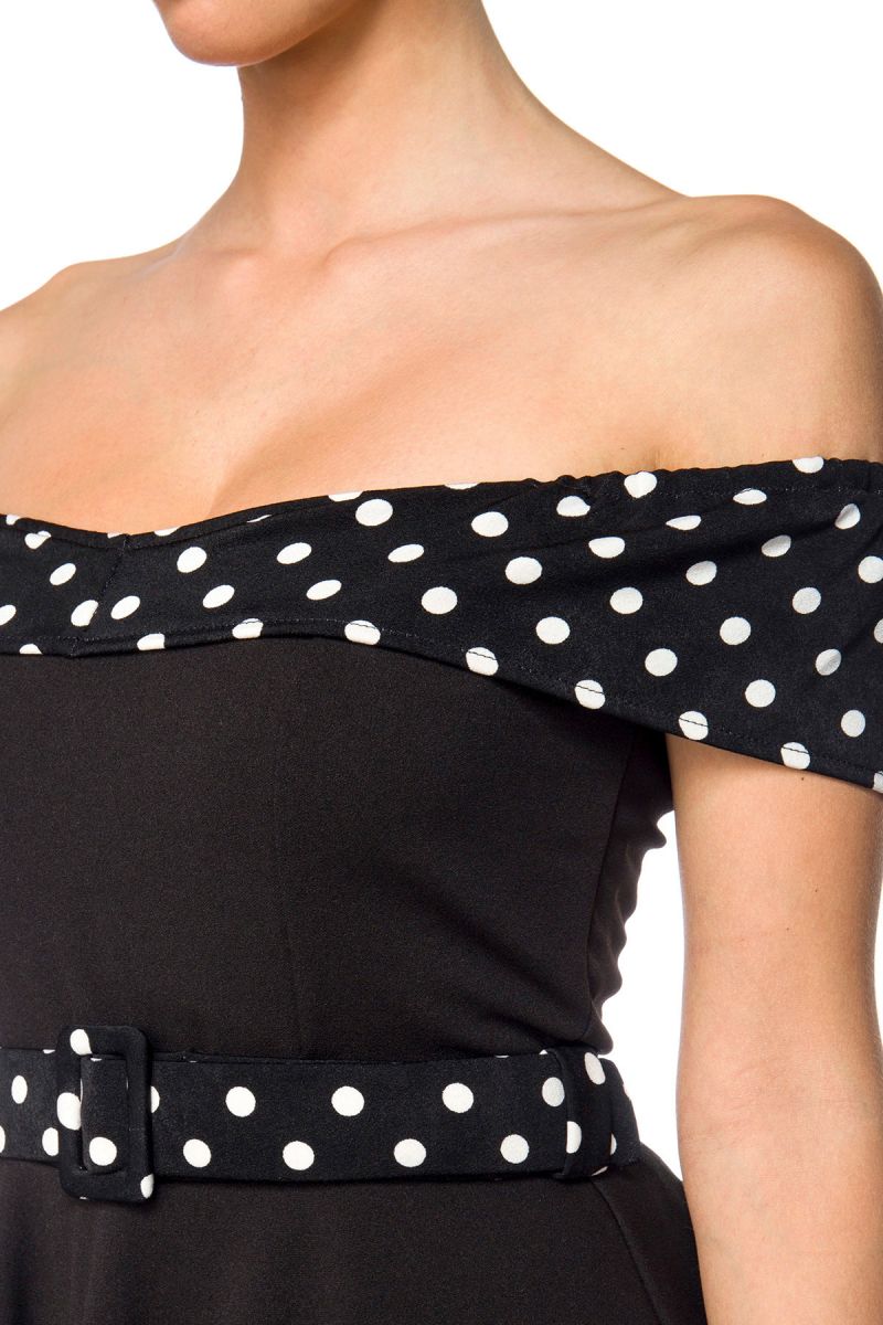 schulterfreies Swing-Kleid mit Gürtel schulterfreies Swing-Kleid mit Gürtel