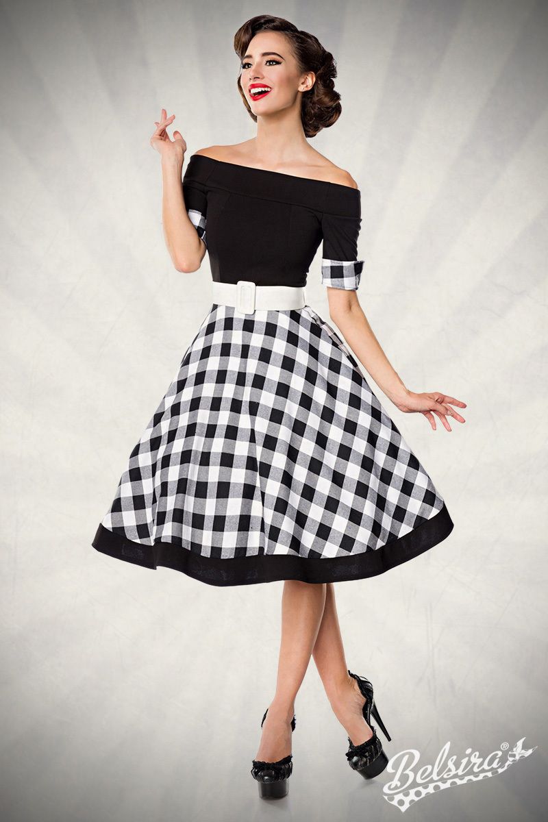 schulterfreies Swing-Kleid schwarz-weiss 1-50048-010 schulterfreies Swing-Kleid schwarz-weiss 1-50048-010