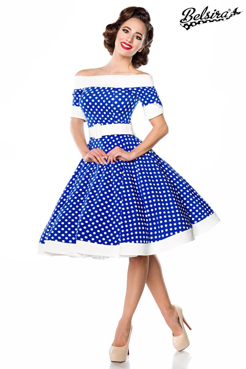 schulterfreies Swing-Kleid blau-weiss 1-50051-120 schulterfreies Swing-Kleid blau-weiss 1-50051-120