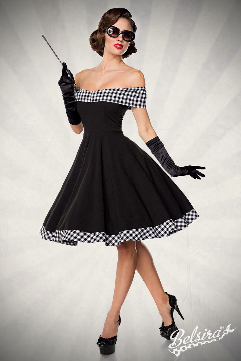 schulterfreies Swing-Kleid schwarz-weiss 1-50053-010 schulterfreies Swing-Kleid schwarz-weiss 1-50053-010