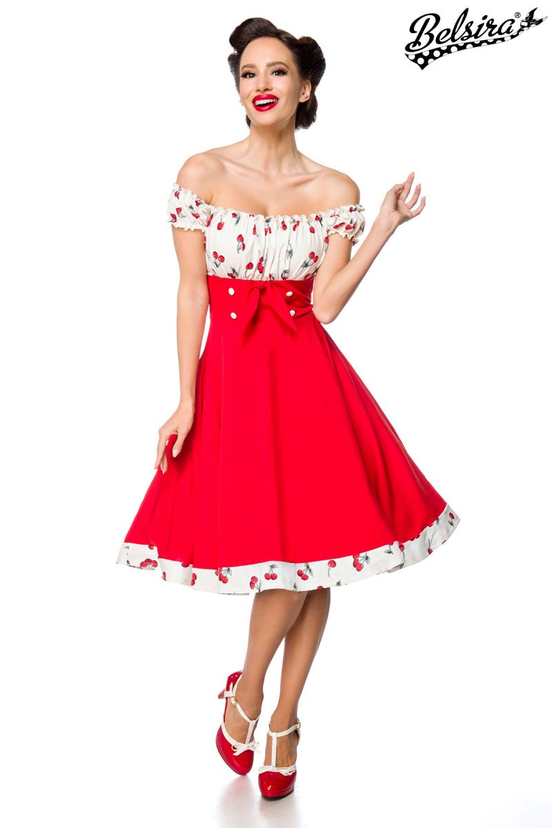 schulterfreies Swing-Kleid rot-weiss 1-50058-009 schulterfreies Swing-Kleid rot-weiss 1-50058-009