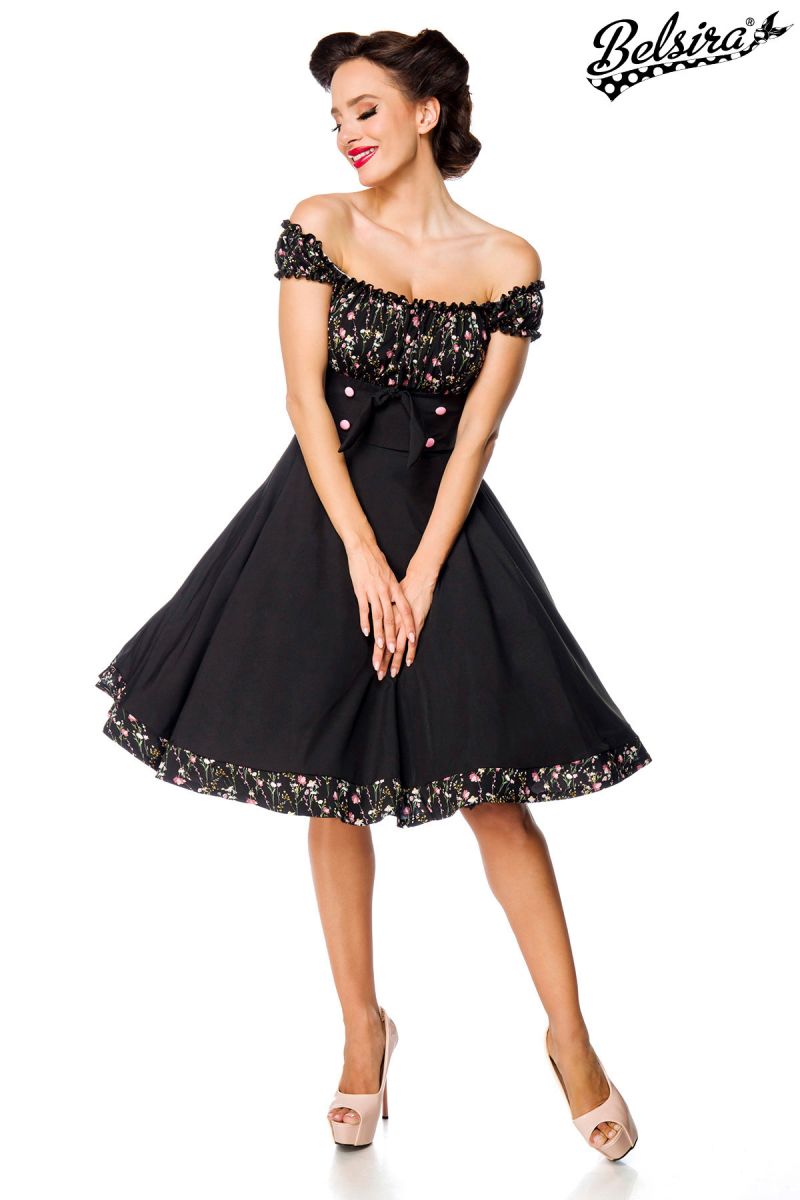 schulterfreies Swing-Kleid schwarz-rosa 1-50058-060 schulterfreies Swing-Kleid schwarz-rosa 1-50058-060