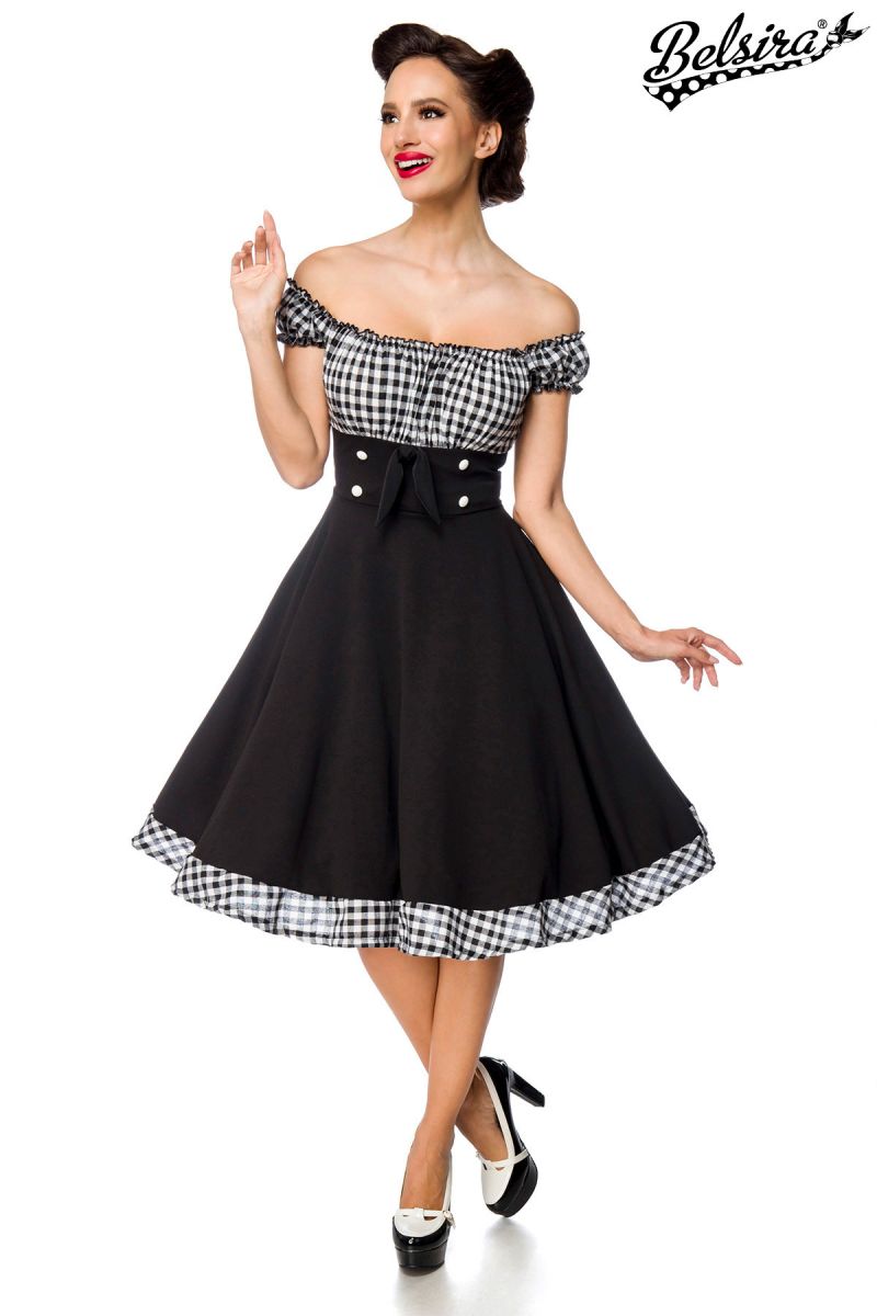 schulterfreies Swing-Kleid schwarz-kariert 1-50058-096 schulterfreies Swing-Kleid schwarz-kariert 1-50058-096