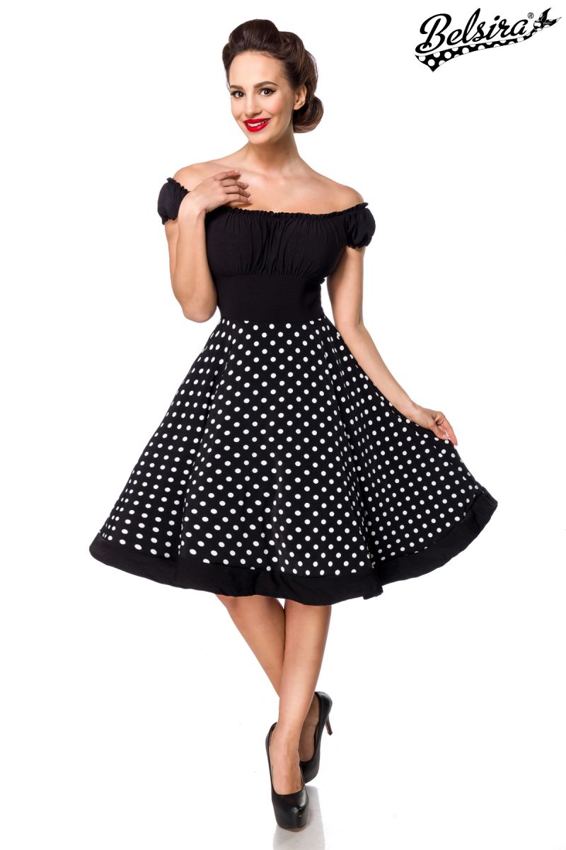 schulterfreies Swing-Kleid schwarz-weiss 1-50300-010 schulterfreies Swing-Kleid schwarz-weiss 1-50300-010